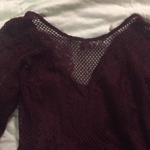 Mesh and lace burgundy dress